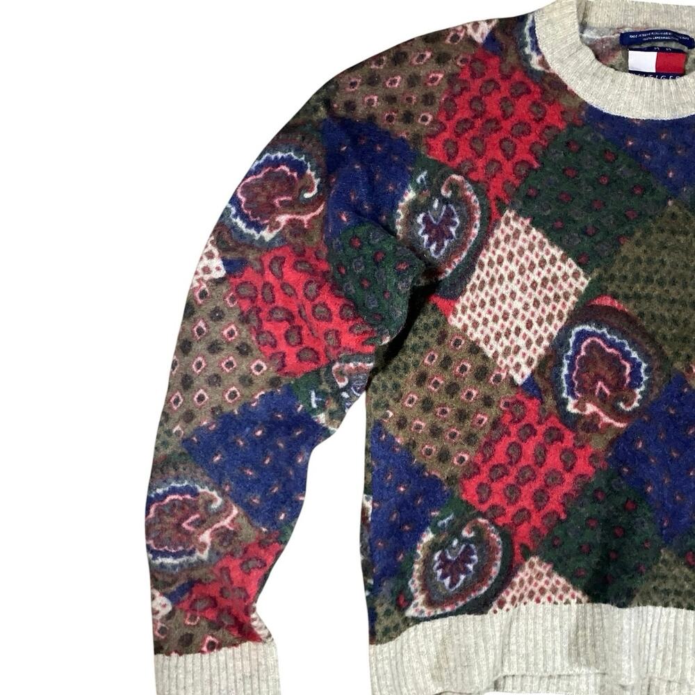 Vintage Tommy Hilfiger Lambswool Patchwork Knit Sweater - XL - Picture 3 of 5